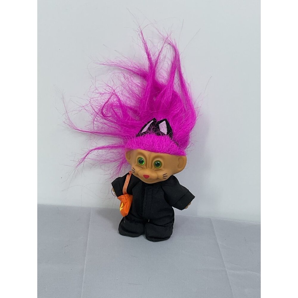 Russ Troll Doll In Black Cat Costume With Purple Hair